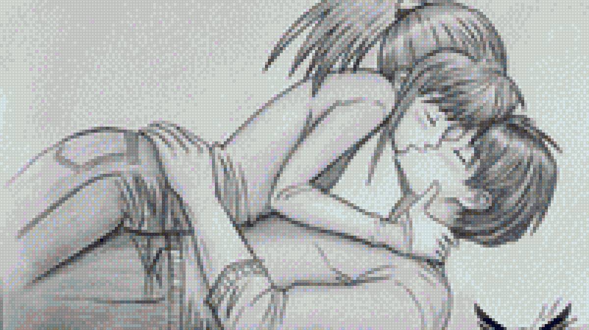 Пара - любовь, аниме, пара, монохром - предпросмотр