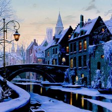 Схема вышивки «Зимний вечер в Брюге. Худ.Евгений Лушпин»