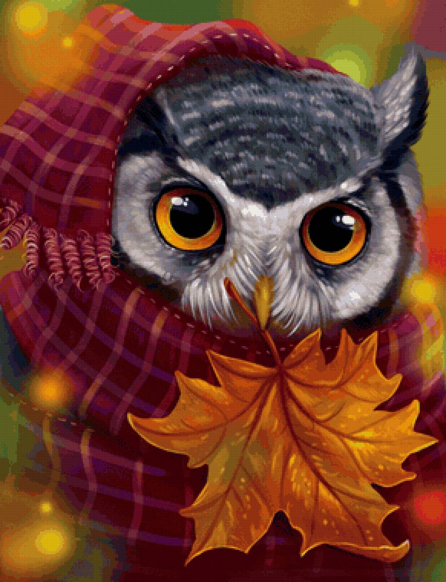 Coruja no inverno. - pássaro, ilustração. - предпросмотр