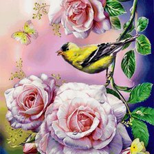 Схема вышивки «Птичка на розочке»