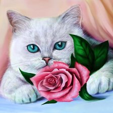 Схема вышивки «Кошка и цветок»