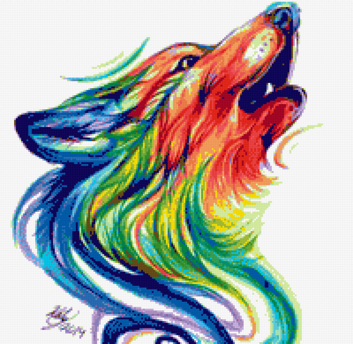 Волк - цветной волк радужный - предпросмотр