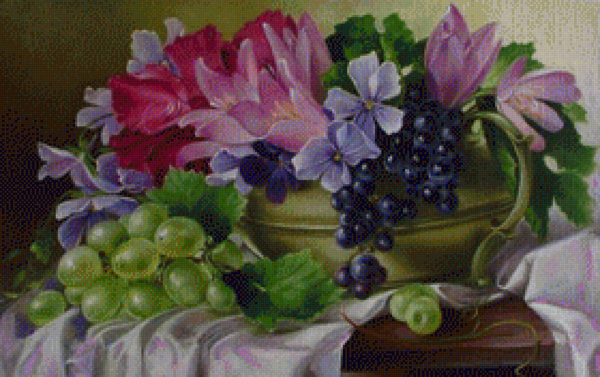 Натюрморт - живопись, натюрморт, фрукты, цветы - предпросмотр