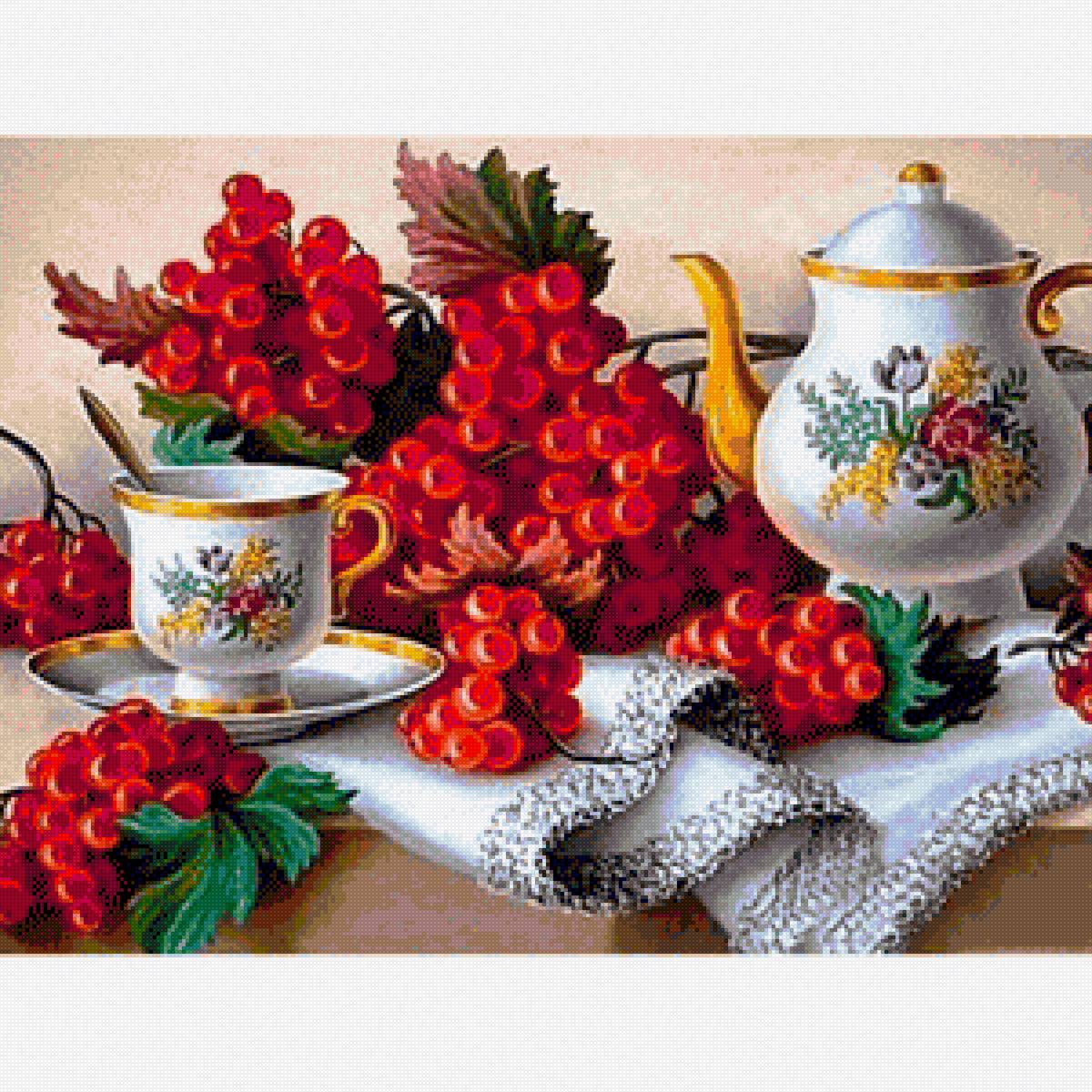 натюрморт - натюрморт чайник рябина - предпросмотр