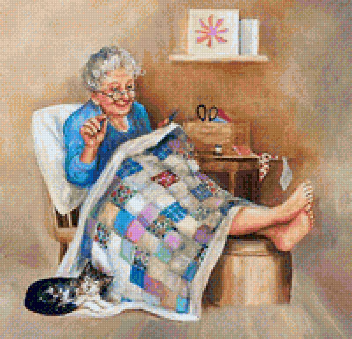 Бабушка с шитьем - бабушка - предпросмотр