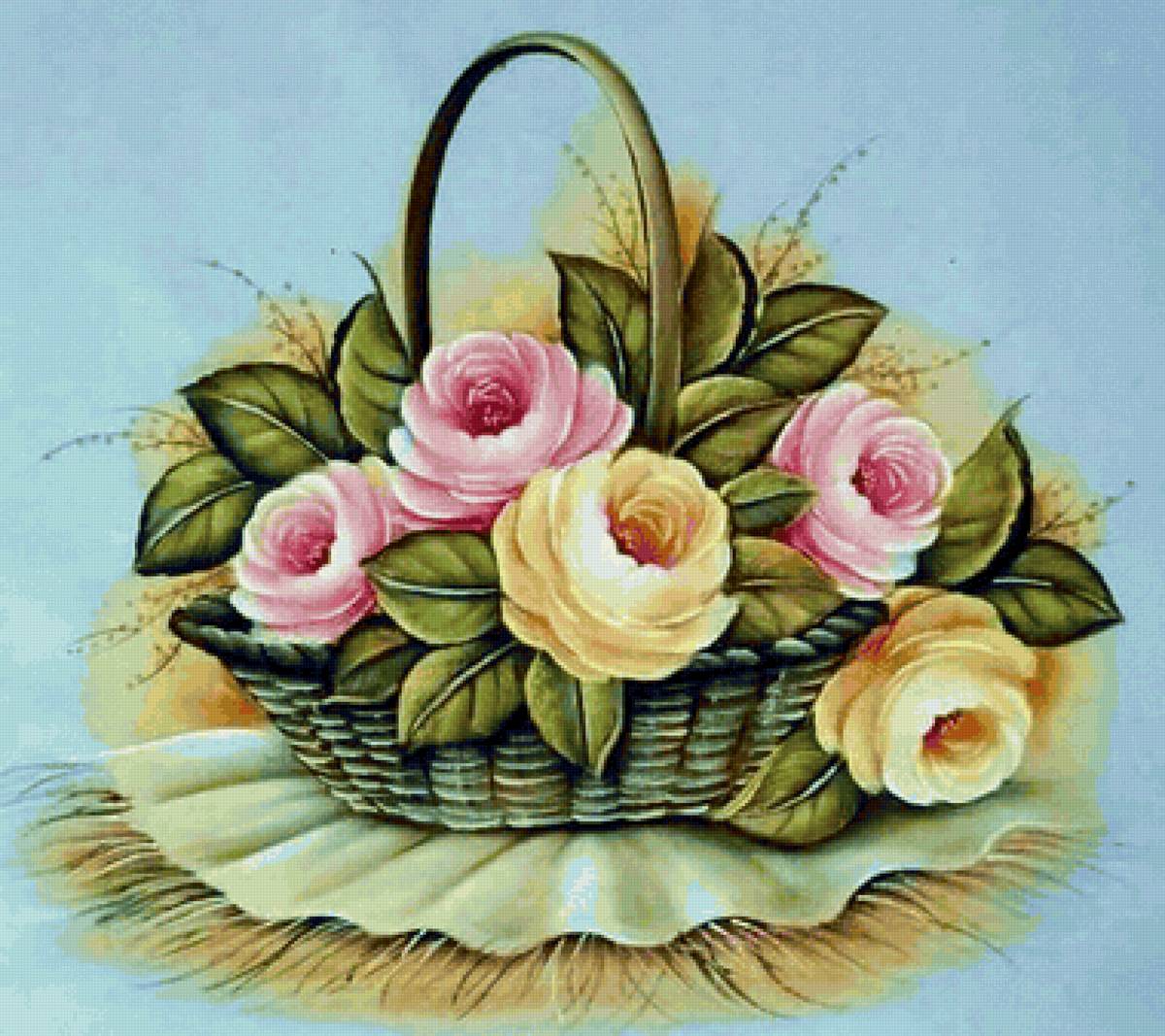 Cesta com flores. - flores.rosas.cesta. - предпросмотр