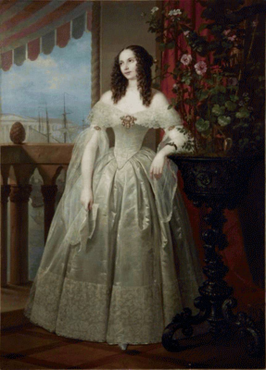 Парадный портрет - аристократка, дама, девушка, пейзаж, женщина, лицо, цветы, портрет - предпросмотр