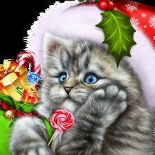Схема вышивки «Gatinho com presente de natal.»