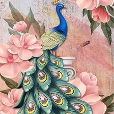 Схема вышивки «Pavão com flores rosas.»