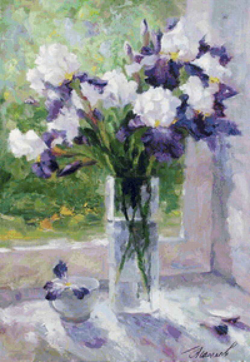 ирисы - цветы, букет, окно, ирис, ирисы - предпросмотр