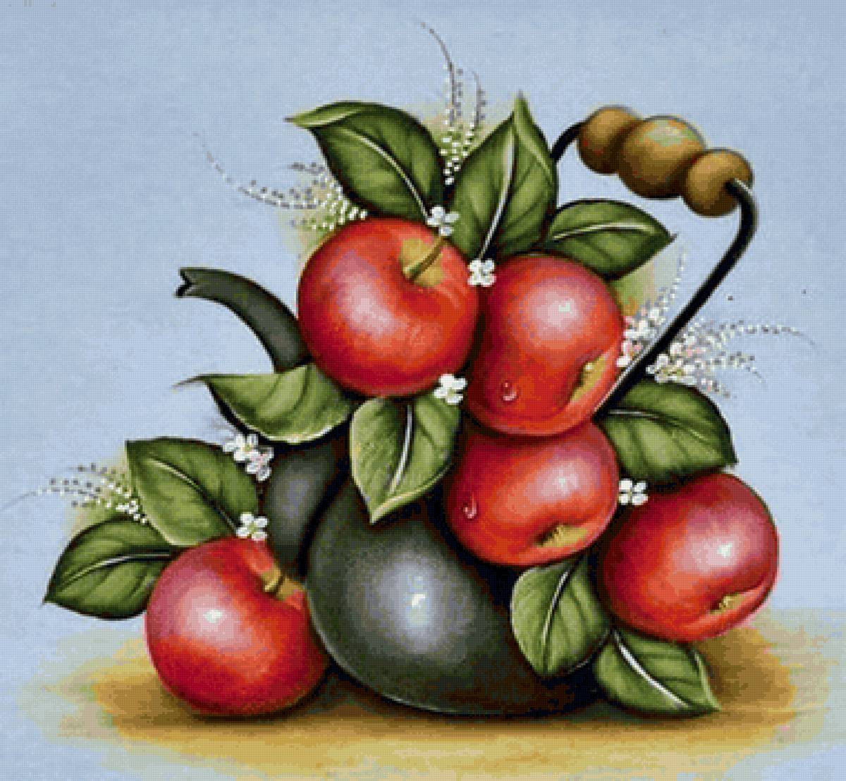 Chaleira com maça. - flores.frutas - предпросмотр