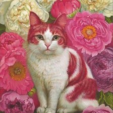 Схема вышивки «Gato com peônias.»