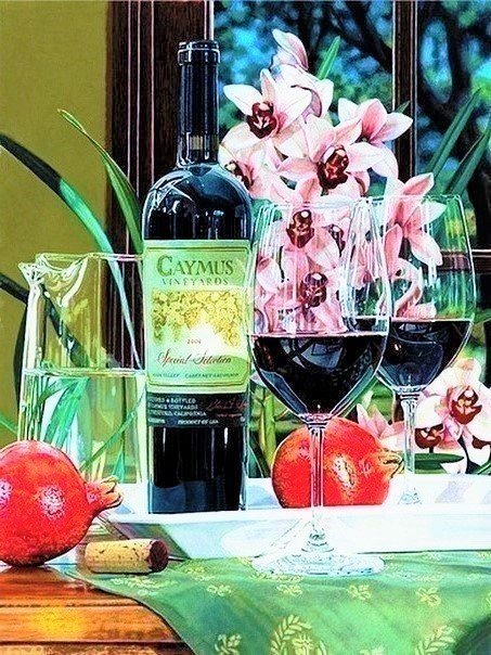 Натюрморт - цветы, натюрморт, вино - оригинал