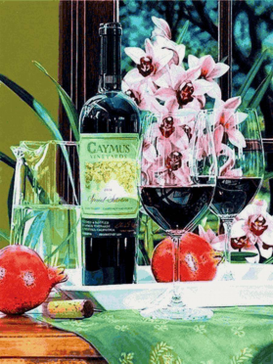 Натюрморт - натюрморт, цветы, вино - предпросмотр