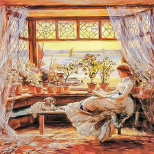 Схема вышивки «Window Reading.»