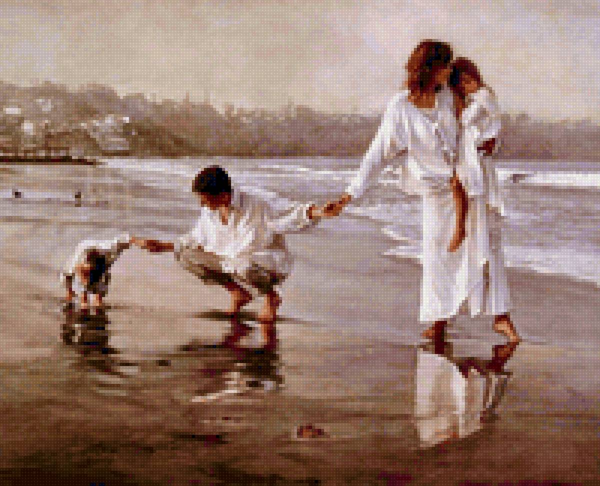 Семейная прогулка - любовь, дети, берег, счастье, море, семья - предпросмотр