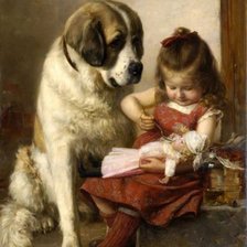 Схема вышивки «девочка с собакой»