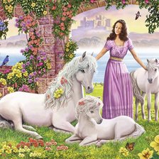 Схема вышивки «Девушка и кони»