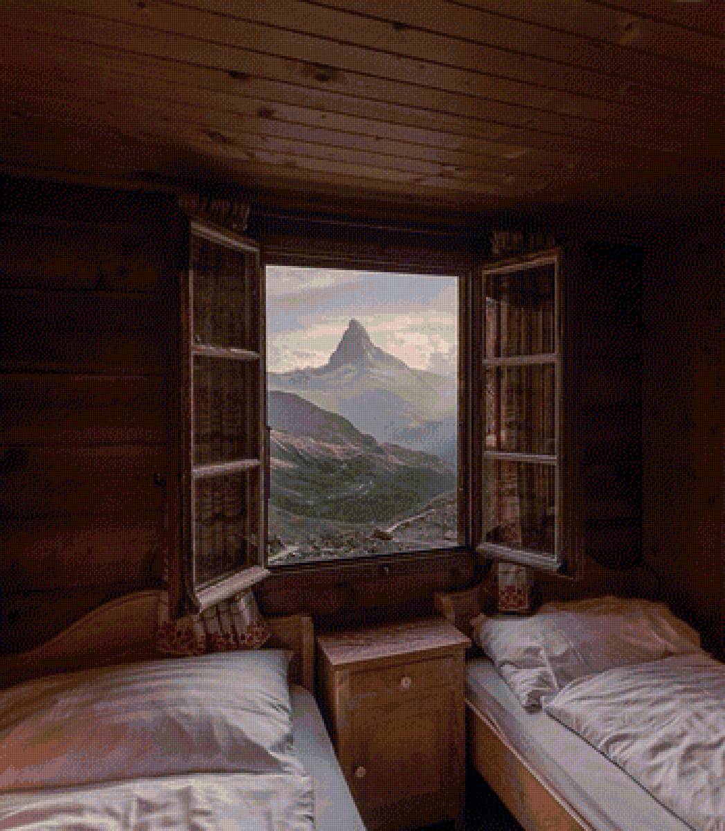 Камната с видом на горы - комната, вид из окна, горы - предпросмотр