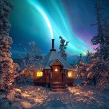 Схема вышивки «Дом в зимнем лесу»