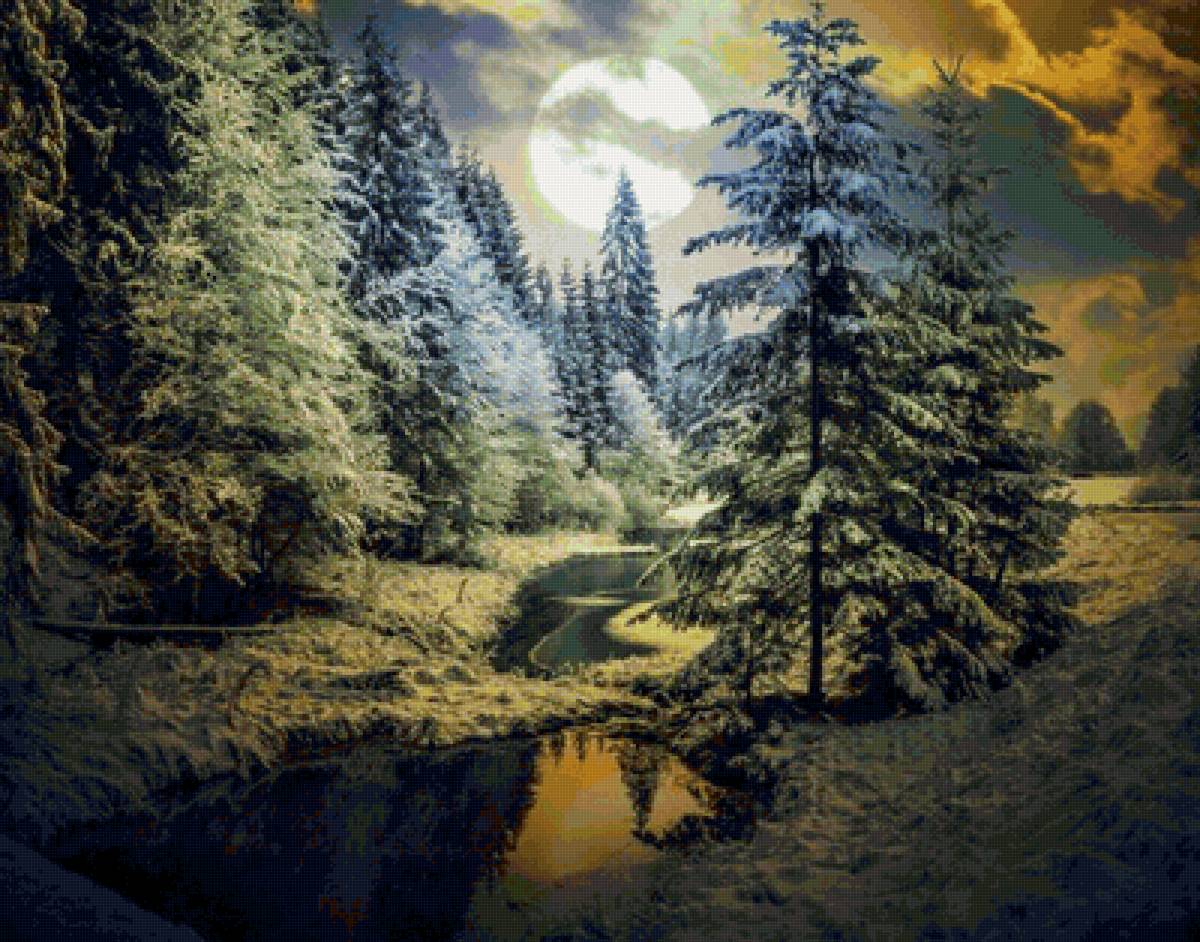 лесная река - пейзаж, лес, природа - предпросмотр