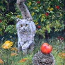 Схема вышивки «Кот и ёжик»