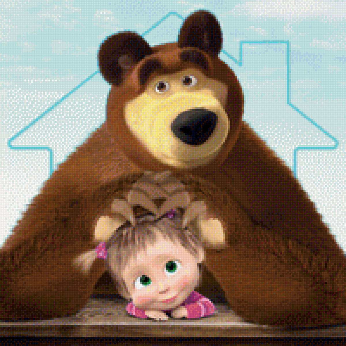 маша и медведь на подушку детское - предпросмотр