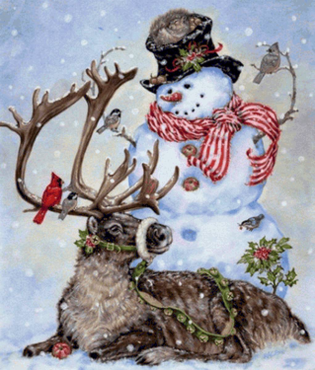 Snowman and reindeer - предпросмотр