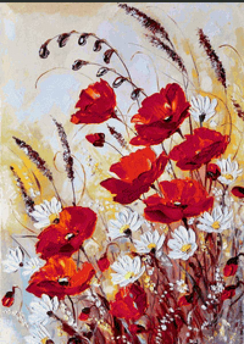 Картина маки - маки, цветы, ромашки - предпросмотр