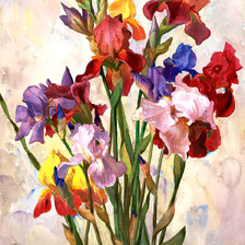 Схема вышивки «Букет разноцветных ирисов(картина)»