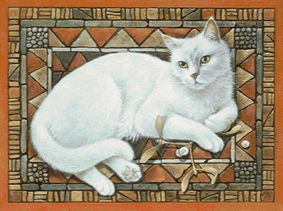 Белая кошечка - кошка, животное, уют, иллюстрация - предпросмотр
