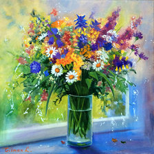 Схема вышивки «Букет у окна в июле»