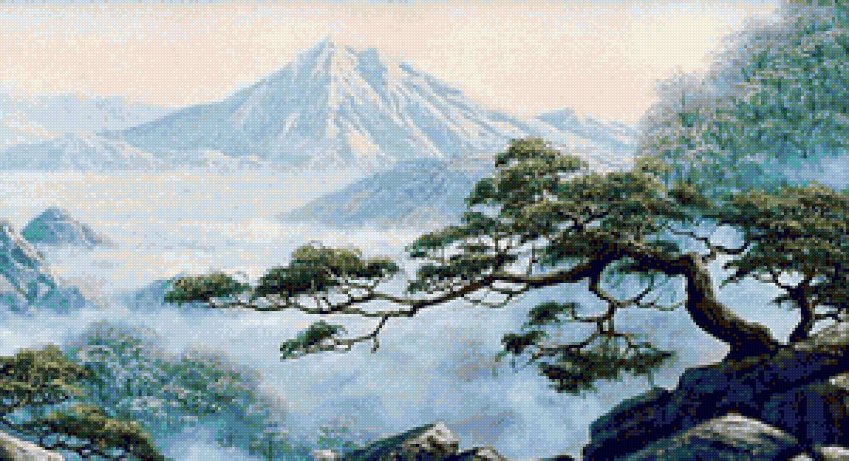 горный пейзаж - зима, горы, горный пейзаж, дерево - предпросмотр