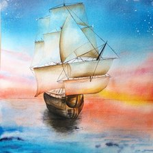 Корабль на закате