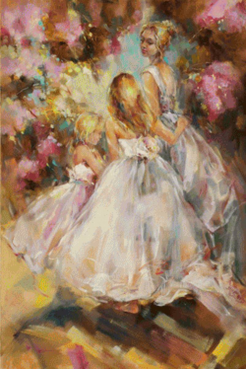 Mother and daughter - watercolors, lady, children, mother - предпросмотр