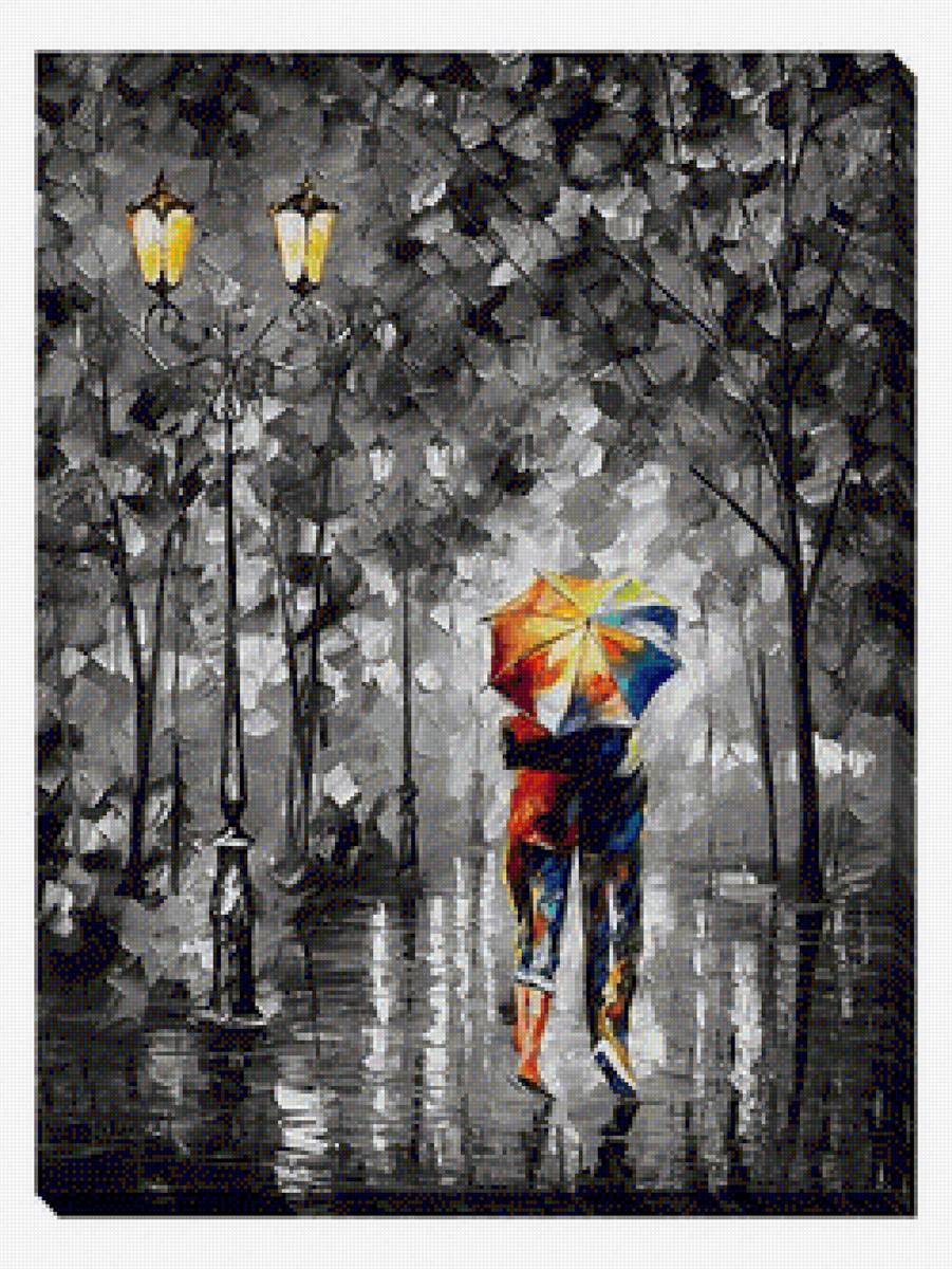 Двое под зонтом - парк, пара, зонт, дождь - предпросмотр