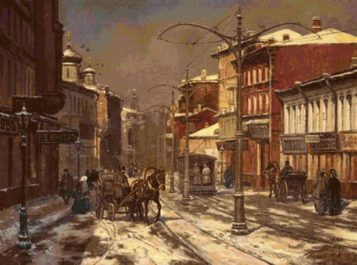 ул.Долгоруковская худ.М.Сатаров - 19 век, городской пейзаж, картина, старая москва - предпросмотр