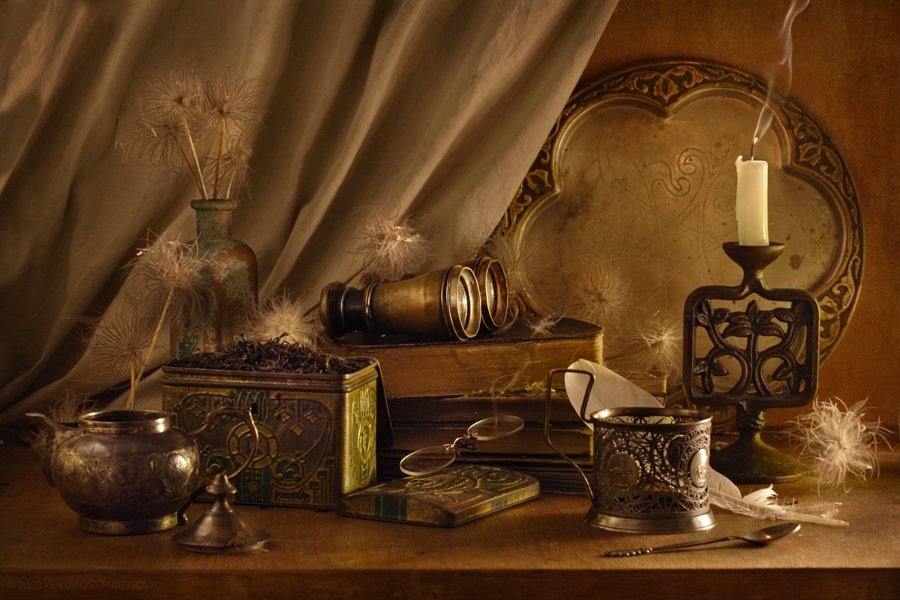 вечер - очки, натюрморт, пнк, свеча, вечер, бинокль - оригинал