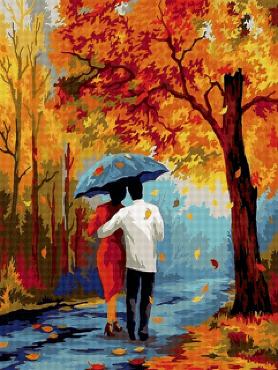 Под дождем - осень, дождь, пара, парк - предпросмотр