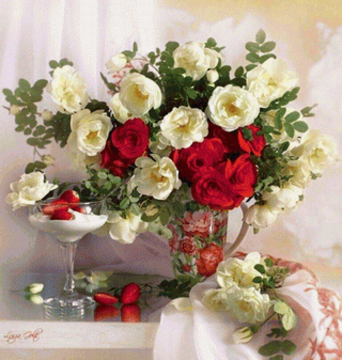 розы с клубникой - цветы - предпросмотр