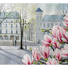 Схема вышивки «Городской пейзаж с магнолиями.»