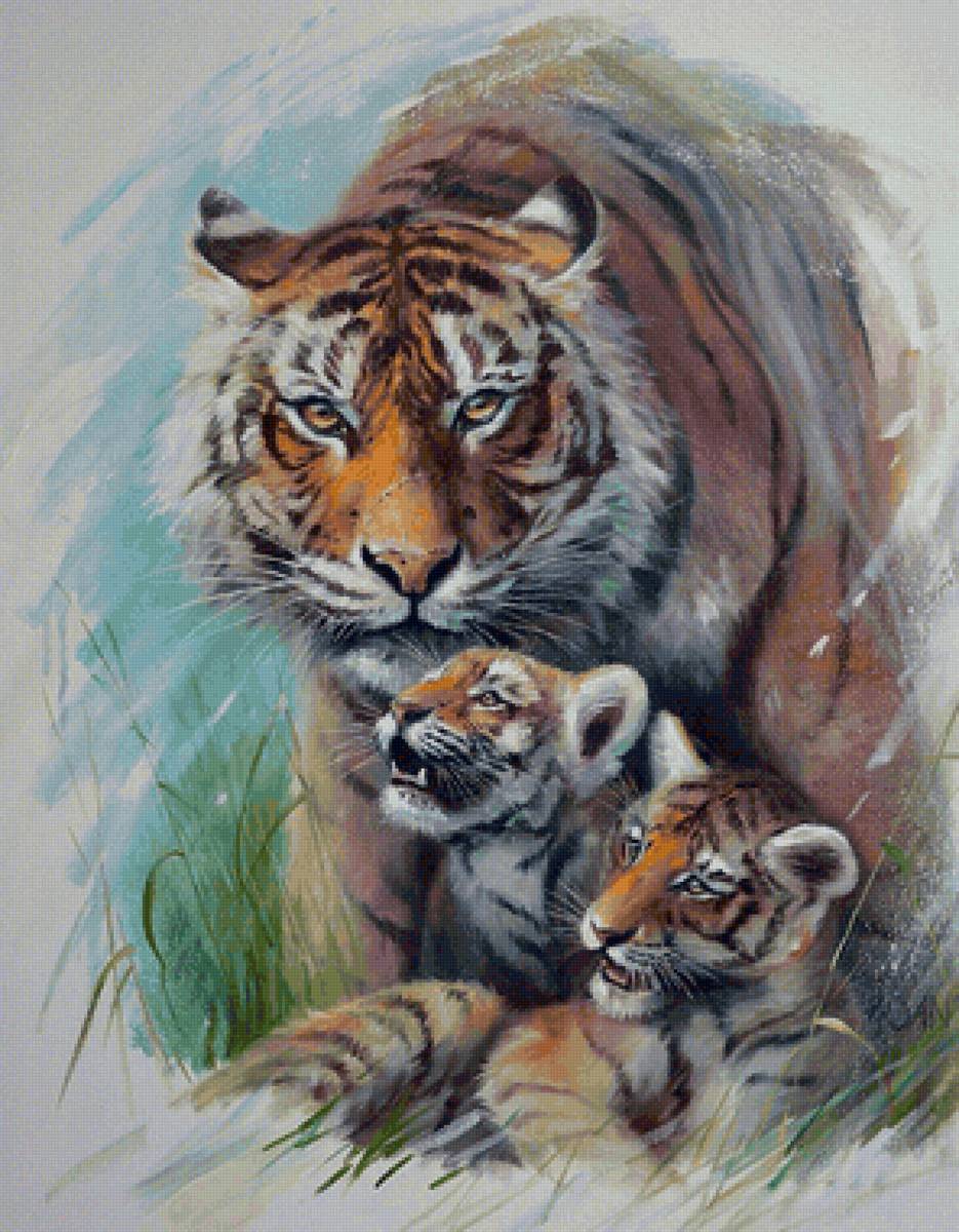 Familhia de tigres. - animais. - предпросмотр