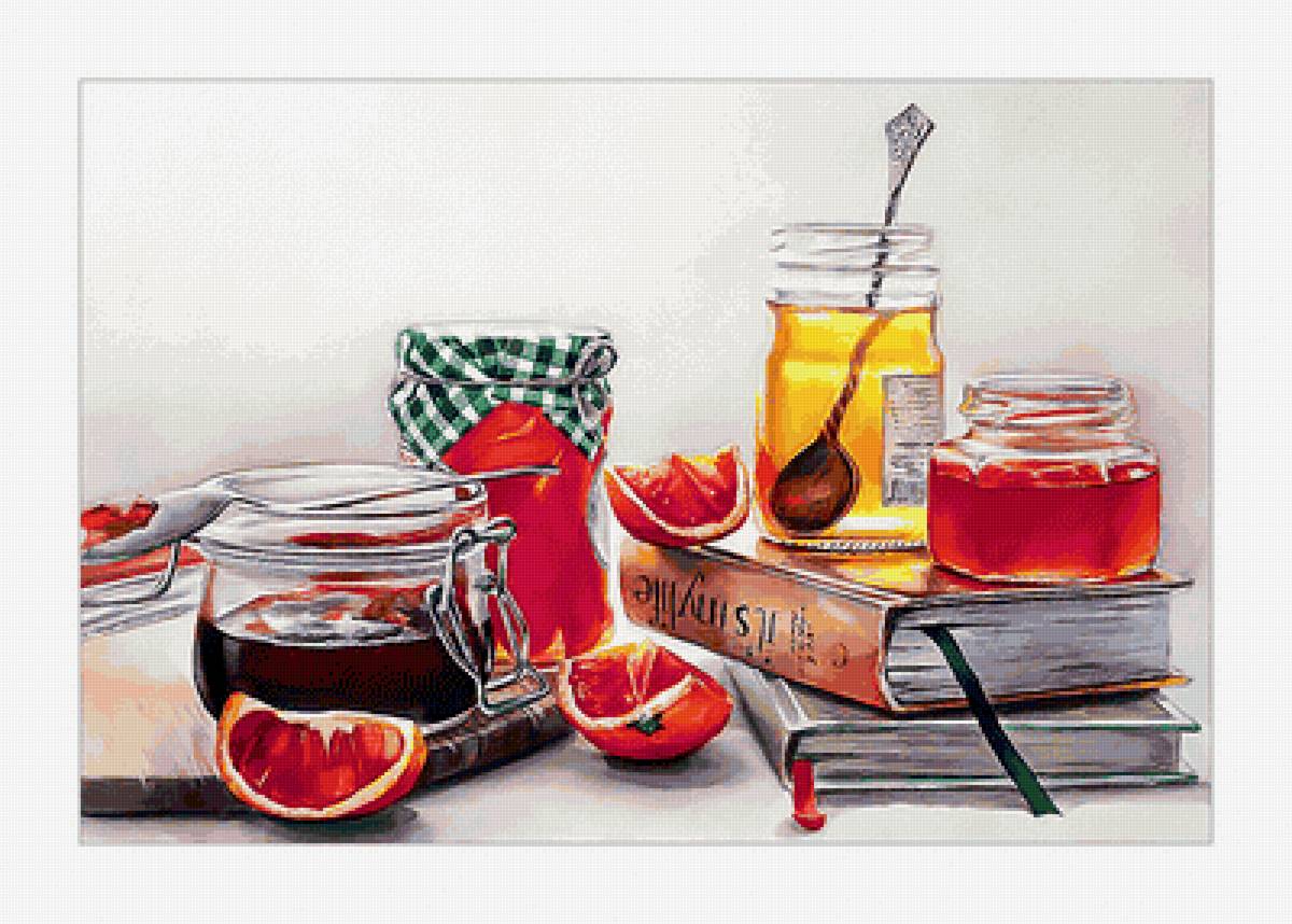 Натюрморт с вареньем. - варенье, натюрморт, грейпфрут, живопись, книги - предпросмотр