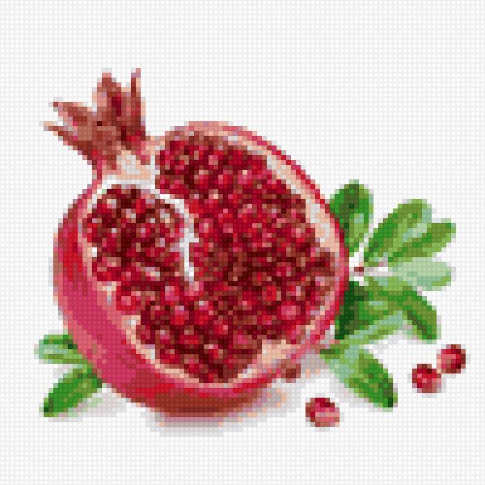 Половинка граната - долька, зернышки, листики, гранат - предпросмотр