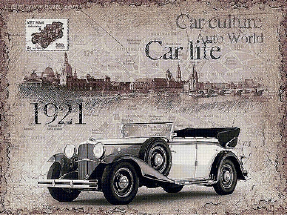 Ретро автомобиль - транспорт, автомобиль, открытка, ретро - предпросмотр