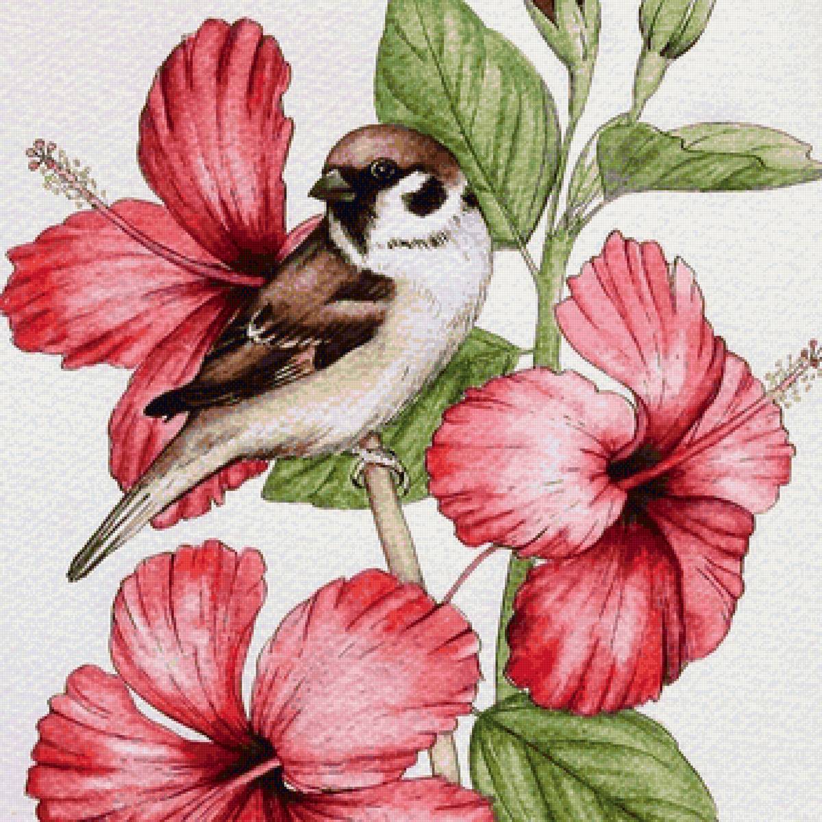 Птичка и цветы - предпросмотр