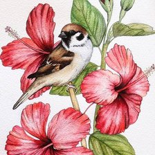 Схема вышивки «Птичка и цветы»