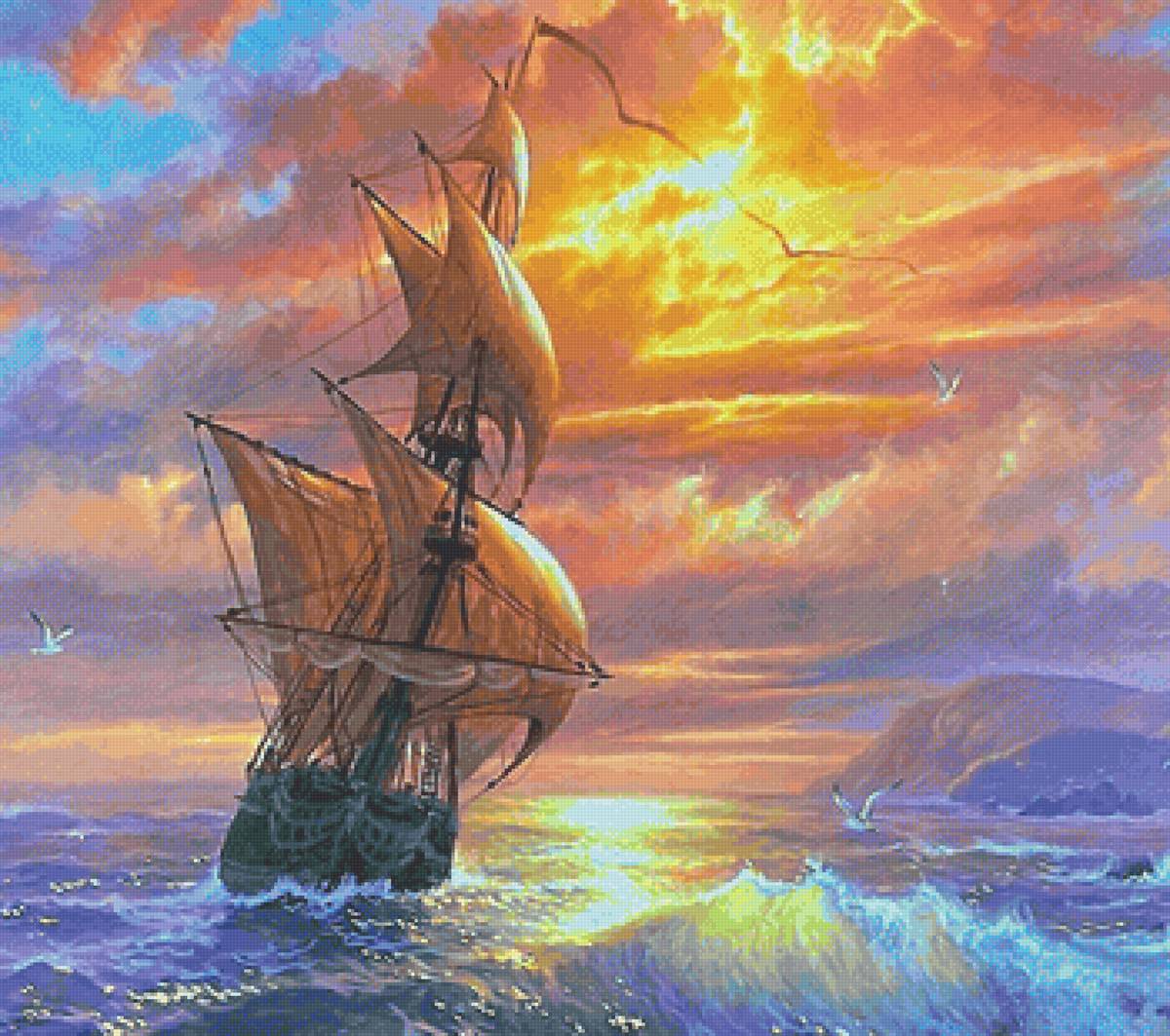 Корабль в море - предпросмотр