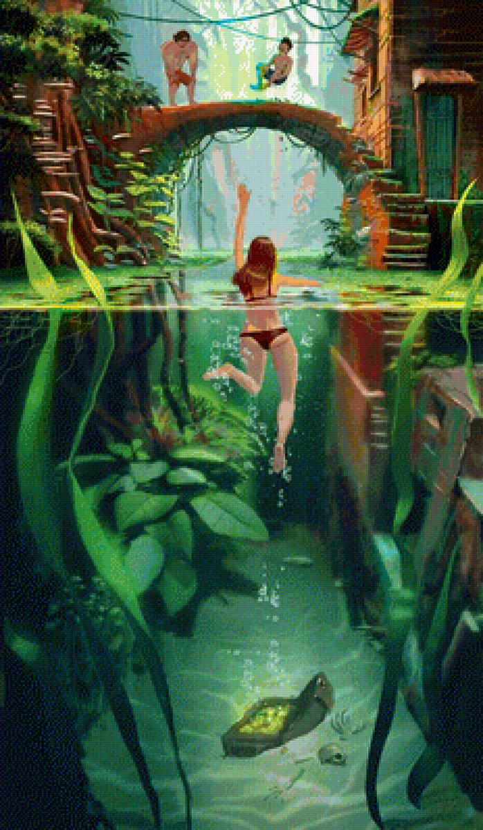 Лето - вода, река, люди, парни, девушка - предпросмотр