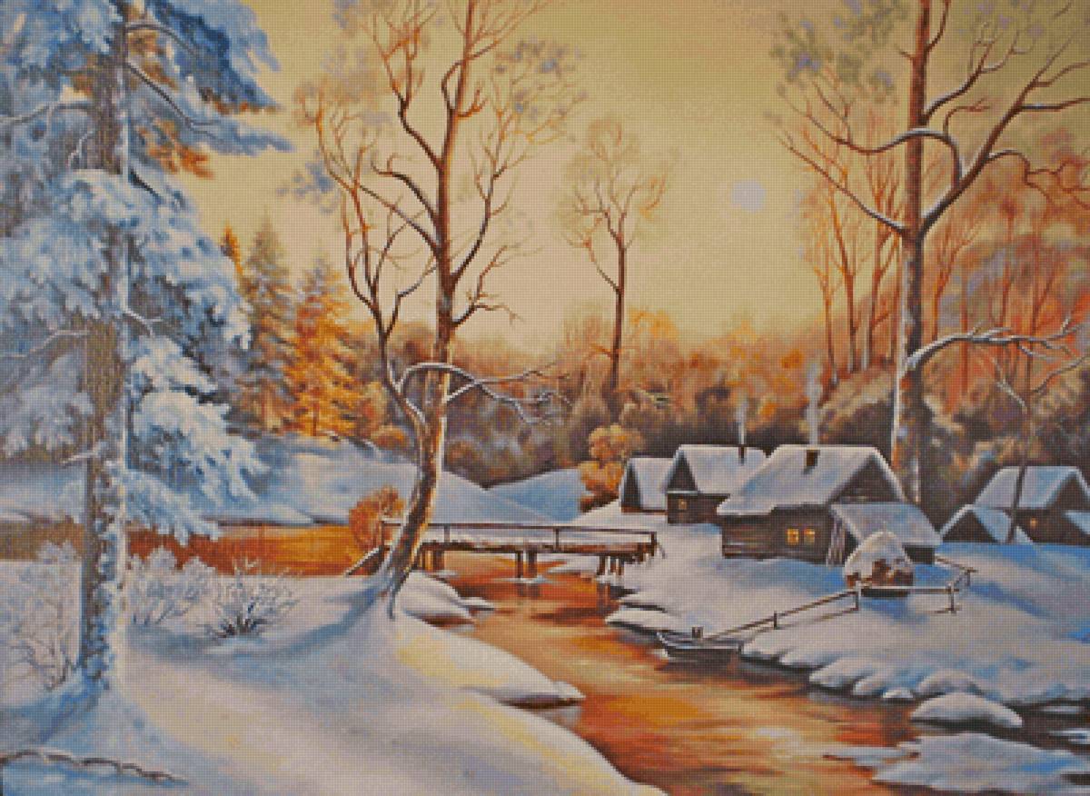 Зимний деревенский пейзаж - предпросмотр